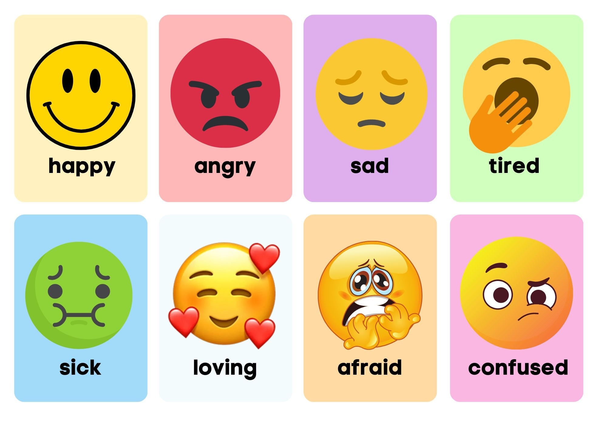 Emotions Emoji Printable Flashcards Instant Download - Etsy Canada