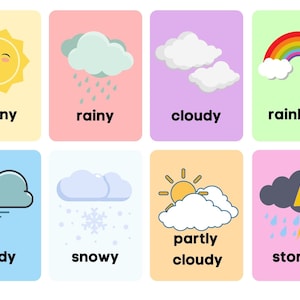 Cartes Flash imprimables météo | Téléchargement instantané| Météo préscolaire| Flashcards de classe | Cartes Flash pré-maternelle
