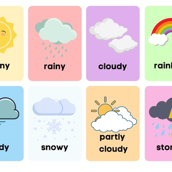 Weather Printable Flash Cards| Instant Download| Preschool Weather| Classroom Flashcards | Pre-k Flash Cards