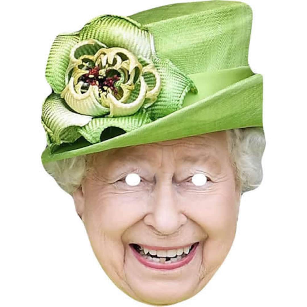 Queen Elizabeth 2nd With Green Hat UK Card Face Mask Ready to Wear order by 3pm UK for Same Day ...