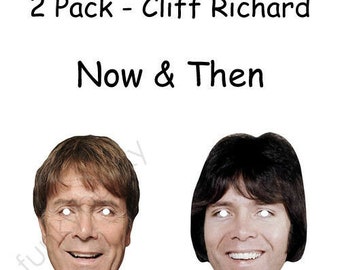 2 pack -cliff richard now & then celebrity card mask masks 1970s / 80s  pre-cut!-Order By 3pm UK For Same Day Dispatch (Mon-Fri)