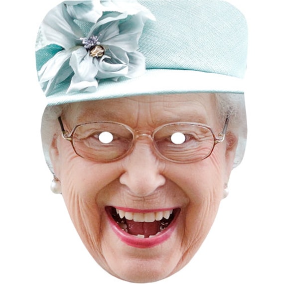 Queen Elizabeth 2 laughing UK Card Face Mask Ready to Wear order