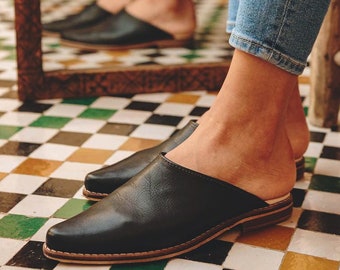 leather mule slippers womens