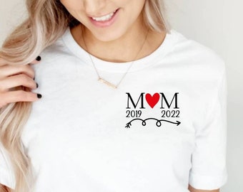 Mom T-shirt year birth children, Personalized mom T-shirt, Mom birthday T-shirt, Mother's Day T-shirt, dates