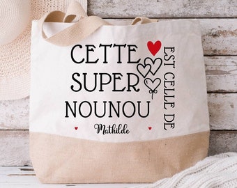 Personalized tote | Super nanny, shopping bag to personalize with child's first name, nanny's day gift, end of nanny or baby sitter contract