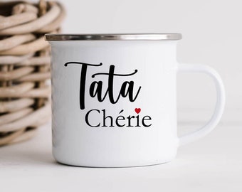 Mug émaillé Tata chérie, mug personnalisé sœur, cadeau personnalisé sœur, cadeau anniversaire sœur, cadeau noël sœur