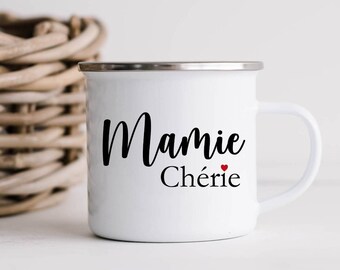 Mug émaillé  "Mamie chérie", mug émaillé personnalisé mamie, mug email vintage, tasse personnalisée mamie, cadeau fête des grand-mères