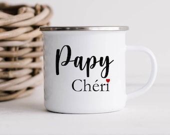 Mug émaillé Papy chéri, mug émaillé personnalisé papi, mug email vintage, tasse personnalisée papy, cadeau fête des grand-pères