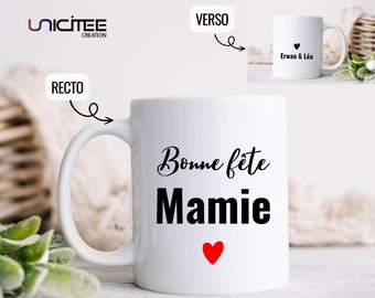 Mug Bonne fête mamie, Mug personnalisé mamie, Tasse bonne fête mamie, Tasse prénoms des petits enfants, mug fête des grand mère