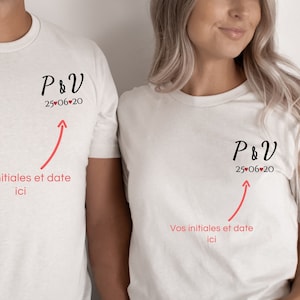 Customizable initials and date T-shirt, personalized couple T-shirt, Valentine's Day gift, lovers' T-shirt, Valentine's Day duo T-shirt