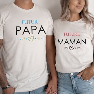 Tee shirt Futur PAPA, Future MAMAN, T-shirt annonce grossesse, Tee-shirt couple, cadeau original futurs parents image 1