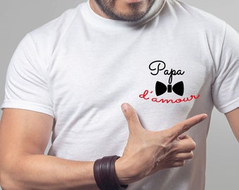 T-shirt Papa d'amour, Tee-shirt papa personnalisé, Cadeau anniversaire papa, fête des pères, logo cœur papa d'amour