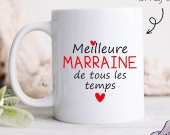 Mug "Meilleur Marraine" : tasse en céramique personnalisé, idée cadeau idéal pour anniversaire, baptême ou Noël