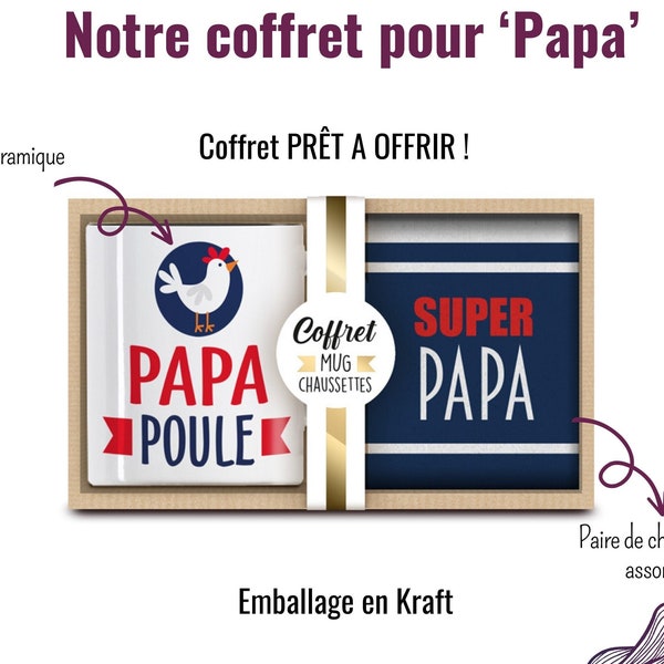 Coffret Mug Chaussettes "Papa Poule", box cadeau humoristique, idée cadeau anniversaire ou noël