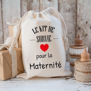 Kit de maternité, Kit de survie Future maman, Cadeau naissance, Cadeau parent, Sac en tissu, Pochon 100% coton, trousse suvie maman