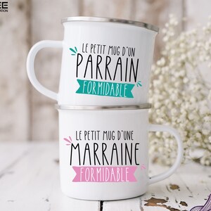 Great Godfather & Godmother enamel mug: personalized stainless steel mug, ideal gift for birthday, baptism or Christmas