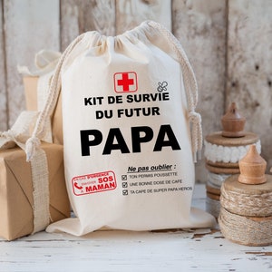 Kit de survie pour Futur Papa, Pochon Kit de maternité SOS papa, Pochon en coton, Sac maternité papa