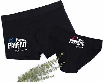 Duo boxer Homme parfait, Culotte Femme parfaite, Boxer de couple personnalisé, Boxer saint valentin couple, sous vêtement couple assortis