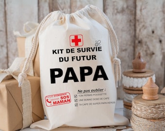 Kit de survie pour Futur Papa, Pochon Kit de maternité SOS papa, Pochon en coton, Sac maternité papa