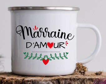 Godmother of Love Mug, Personalized metal mug, ideal gift idea for birthday, baptism or Christmas