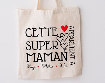 Personalized mom children tote bag, Mother's day tote bag, Customizable tote bag