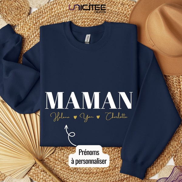 Sweat personnalisé pour maman, sweat personnalisé avec prénoms enfants,  idée cadeau fête des mères