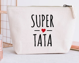 Pochette super Tata, Pochette super Tatie, Trousse tata personnalisée, Trousse rangement pour Tata