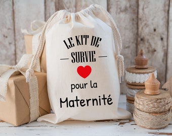 Kit de maternité, Kit de survie Future maman, Cadeau naissance, Cadeau parent, Sac en tissu, Pochon 100% coton, trousse suvie maman