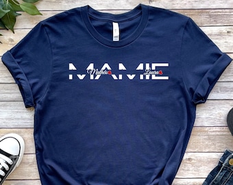 Tee-shirt mamie prénom petits enfants , T-shirt personnalisable mamie, cadeau anniversaire mamie, fête des grand mères, prénoms famille