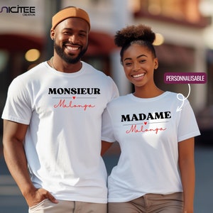 Mrs. Mr. T-shirt to personalize, After-wedding T-shirt, Personalized couple T-shirt with last name, couple wedding gift