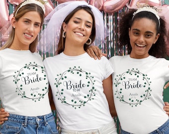 Tee shirt Bride to be, Team bride, tee shirt evjf champêtre, tshirt prénom future mariée, couronne de fleur, Enterrement vie de jeune fille