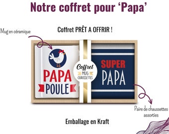 Coffret Mug Chaussettes "Papa Poule", box cadeau humoristique, idée cadeau anniversaire ou noël