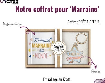 Coffret cadeau marraine, Mug et porte clé, Annonce marraine, idée cadeau baptême, anniversaire ou noël