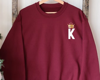 King and Queen Sweatshirt, King/Queen Sweater, Matching Couple Sweatshirt, Personalized Couple Sweater, King/Queen Sweatshirt, Heart Logo, Valentine's Day Duo