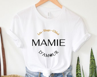 Tee-shirt Mamie d'amour, T-shirt cadeau anniversaire personnalisé, fête des mamies, fête des grand mères