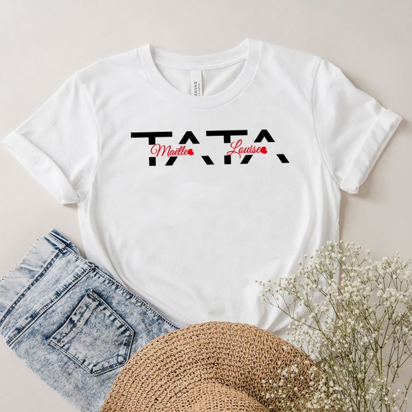 Tee-shirt Tata avec prénom neveu ou nièce , T-shirt tata personnalisé, cadeau anniversaire sœur