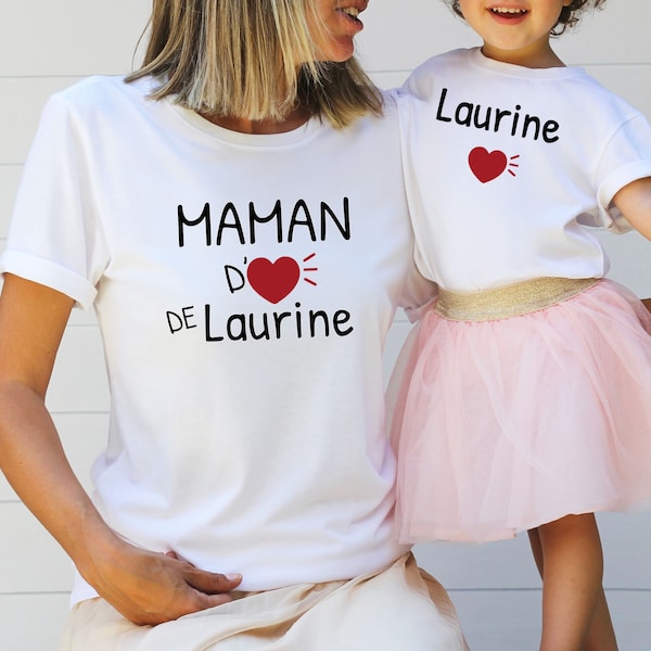 Tee shirt maman et bébé d'amour, Duo mère fille ou mère fils, T-shirt maman enfant assorti, cadeau anniversaire personnalisé, fête des mères