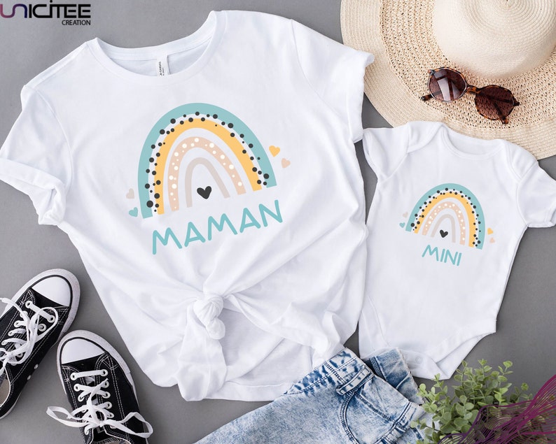 Mini-Mama-Duo, passendes Mama und Baby-T-Shirt, Mama-T-Shirt und passender Body, Mutter-Kind-T-Shirt, passendes T-Shirt, Regenbogen-T-Shirt Bild 1