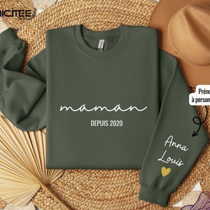 Sweat personnalisé maman, Pull maman avec prénom enfant, Sweat avec prénom sur manche, cadeau fête des mères, cadeau anniversaire maman