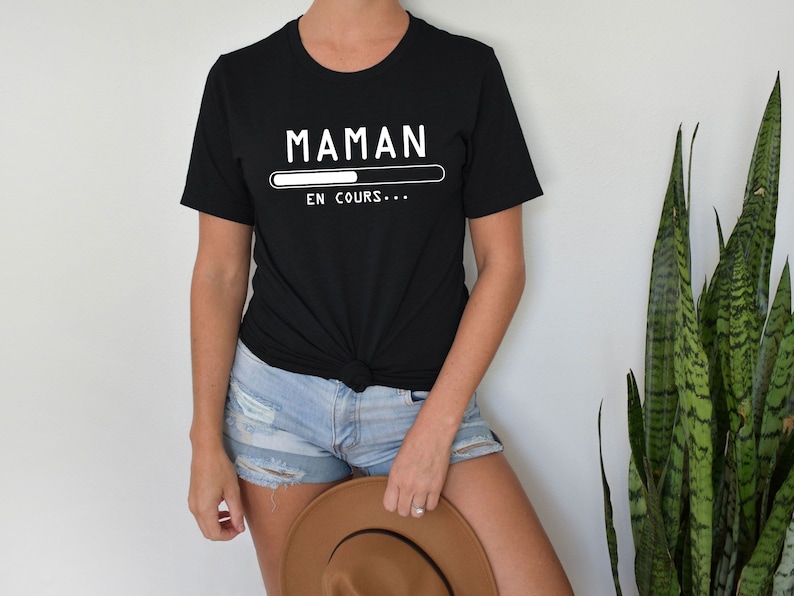 T-shirt Papa en cours et Maman en cours, Tee-shirt annonce grossesse chargement, T-shirt futur papa et future maman Maman Noir