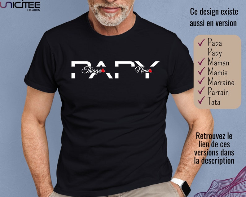 Tee shirt Papy, Prénoms des petits enfants, Cadeau anniversaire papy, Box cadeau personnalisé, Coffret cadeau Papi, Fête des grands pères image 2