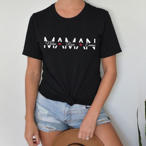 T-shirt Maman avec des prénoms enfants, Tee-shirt personnalisé maman, T-shirt anniversaire maman, Idée cadeau fête des mères ou noël image 4