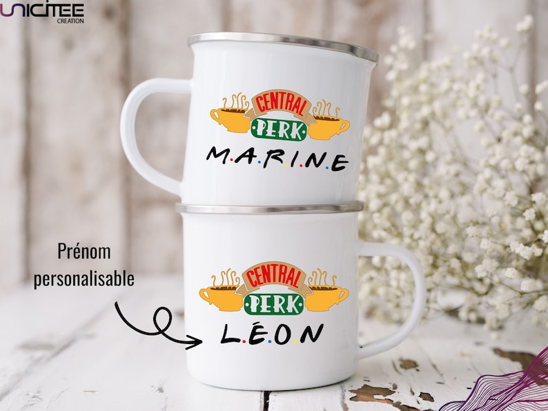 Mug central perk friends, Tasse avec prénom personnalisé, Tasse inox pour fan de la série Friends image 1