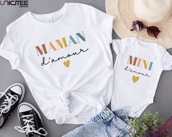 T-Shirt „Mom of Love“ und „Mini of Love“, passendes Mutter-Tochter-T-Shirt, Mama-Baby-T-Shirt, passendes Mutter-Sohn-T-Shirt, Muttertags-T-Shirt