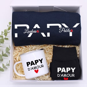 Tee shirt Papy, Prénoms des petits enfants, Cadeau anniversaire papy, Box cadeau personnalisé, Coffret cadeau Papi, Fête des grands pères image 9