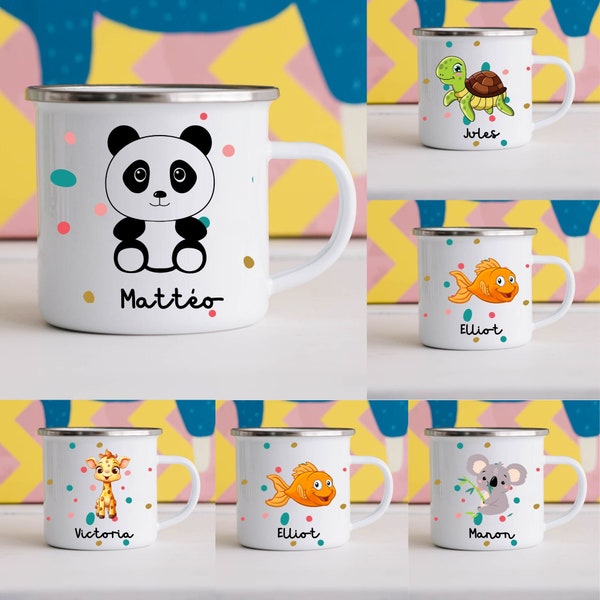 Mug animaux enfant, mug enfant personnalisé, Tasse inox avec prénom personnalisable, Tasse enfant animaux