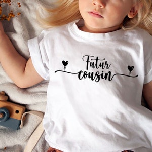 T-shirt futur cousin et future cousine, Tee-shirt annonce grossesse, T-shirt enfant Futur cousin BLANC