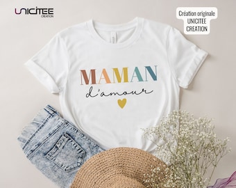 T-shirt maman d'amour, Tee-shirt maman personnalisé ,Tshirt vintage pour maman, Tshirt fête des mères, idée cadeau fête des mamans