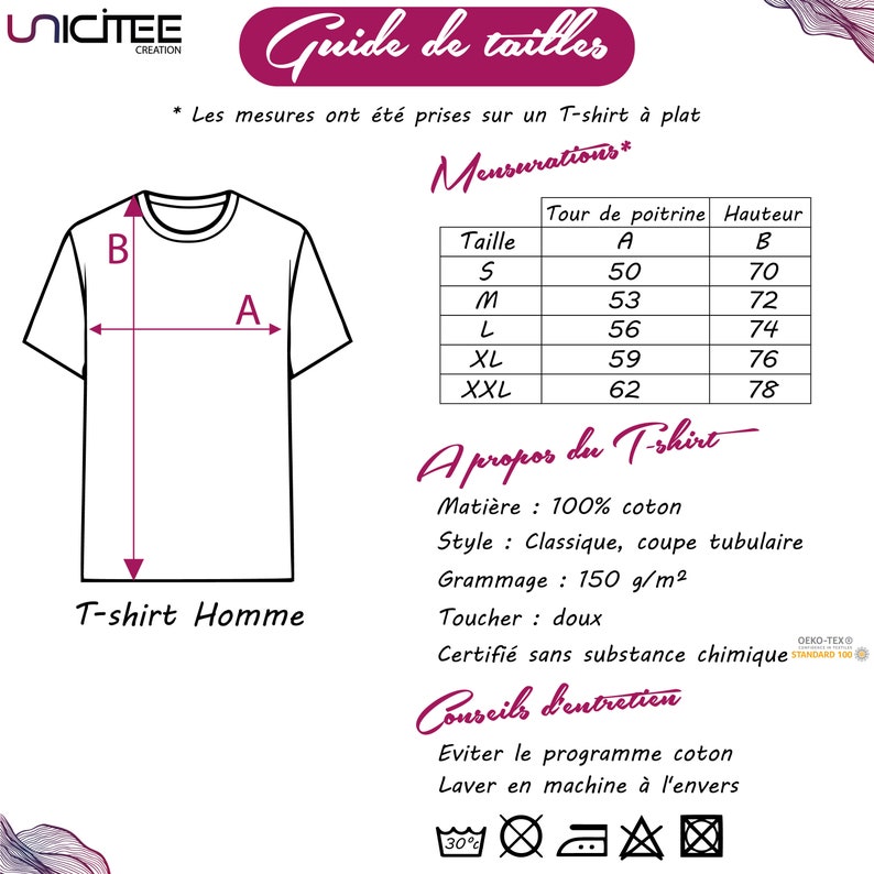 K&ouml;nnte beinhalten: Eine wei&szlig;e T-Shirt-Gr&ouml;&szlig;entabelle mit Ma&szlig;en in Zentimetern. Die Tabelle enth&auml;lt Brust- und H&ouml;henma&szlig;e f&uuml;r die Gr&ouml;&szlig;en S, M, L, XL und XXL. Das T-Shirt besteht aus 100 % Baumwolle und ist maschinenwaschbar.