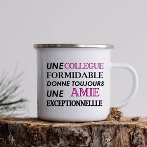 Mug for co-worker, personalized friend mug, enamel cup for girlfriend, leaving pot gift, colleague Christmas gift
